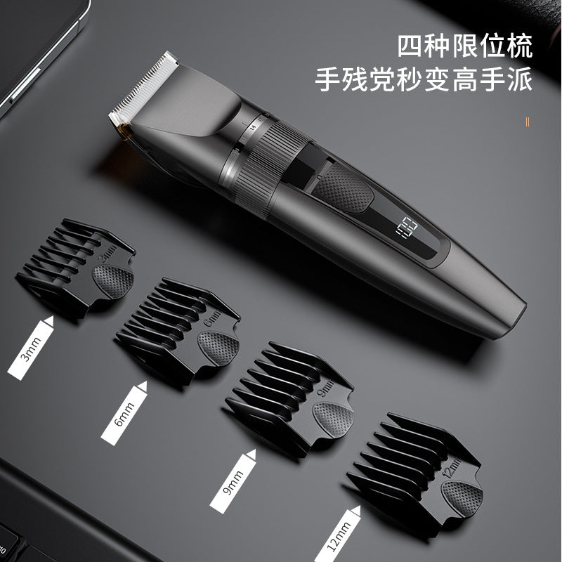 Five-speed adjustable for home electric hair clippers fast charging digital display engraving oil head push white hair cutting electric clippers cross-border