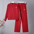 cross-border autumn/winter new arrival: casual crewneck long sleeve zip-up knit top + drawstring pants two-piece set