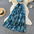 Pure desire wind blue printingtube topsilm two-piece set women's summer slimming look vacation style suit skirt classy