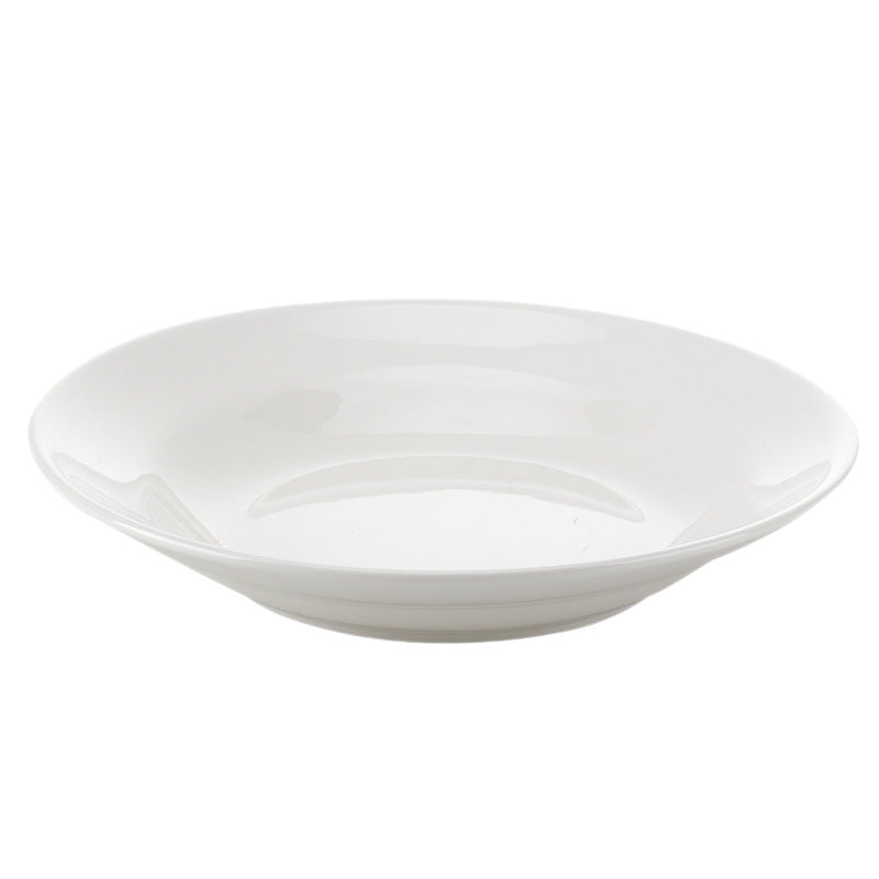 Pure white ceramic plate for home hotel western food steak plate deep plate flat plate commercial round dish plate microwave oven applicable