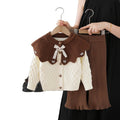 Kids' knit sweater cardigan with oversized collar -  autumn new arrival - two-piece set for little girls: cardigan and pants
