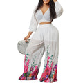 Exportfashionsuitnew arrival women's v neck bat sleeve chiffon tops pleated loose pants cross-border two-piece set