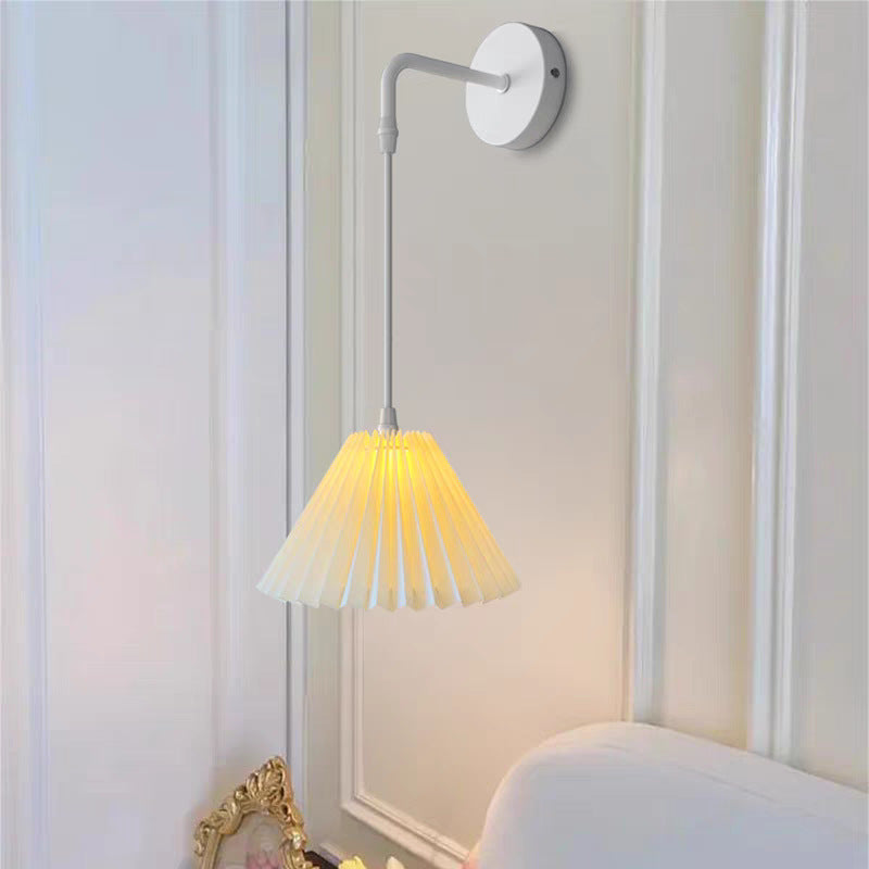 French cream style pleated wall lamp - bedroom bedside, cozy ambiance, tv background wall, study room, b&b pendant light