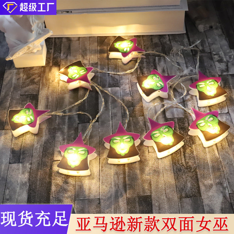 Cross-border Halloween LED witch ghost small lantern decorative light string ghost festival decorative pendant flashing light manufacturer customization