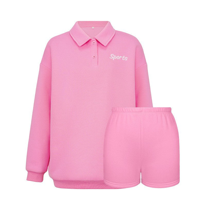 Embroidered LOGO long-sleeved pullover trendy fleece sweater two-piece set women's European and American autumn new fashion sweater