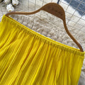 Vacation style yellow one shoulder two-piece set women's spring autum pleated long sleevespleated skirtelegantsuit dopamine style