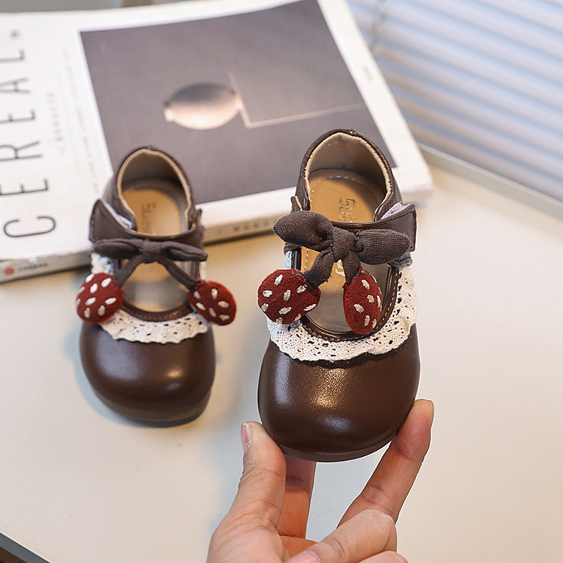 Vancahao girls' stylish and cute cartoon bow princess shoes - new spring/autumn collection for toddlers and little girls - leather shoes