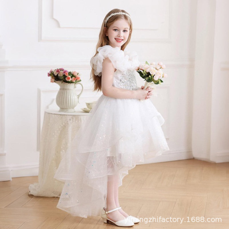Flower girl wedding dress evening dress tail girl catwalk princess dress fashion little girl birthday tutu cross-border in stock