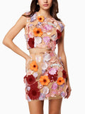 Spring  women's skirt set: high-end embroidered crochet sleeveless cropped top and bodycon midi skirt two-piece outfit