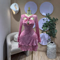 European and american cross-border chic women's spring  new solid color long sleeve crisscross bandeau bodycon mini dress