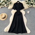 French chic dress for women, spring  new collection, high-end socialite style, beaded round neck, cinched waist, knitted maxi dress