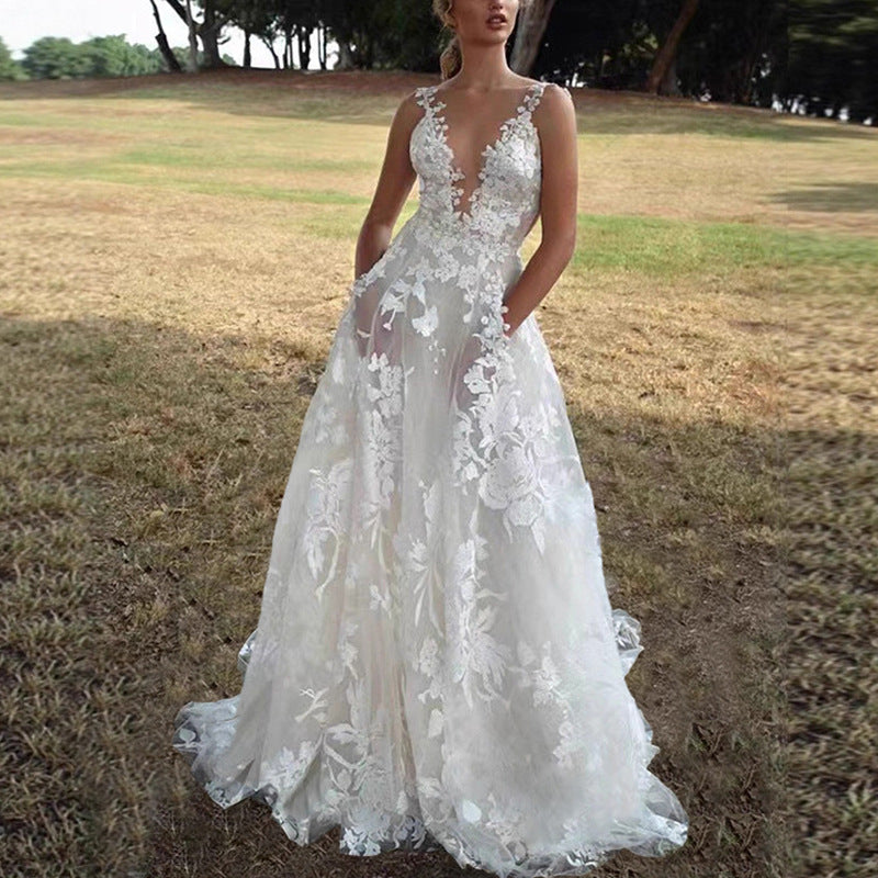 european and american style puffy skirt lace bridal wedding dress  sexy white spaghetti strap bridesmaid dress