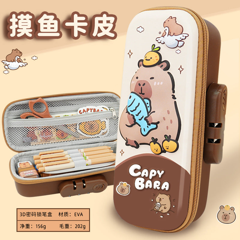 Cartoon cute password lock stationery box large capacity kindergarten Korean version pencil case small fresh girls pencil case