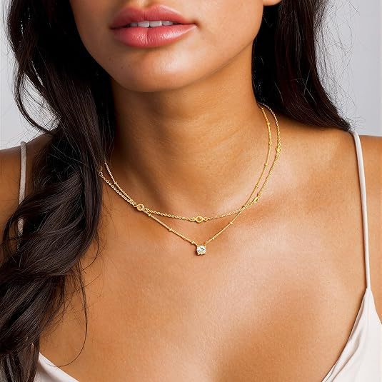 Exquisite half-double-layer single diamond titanium steel necklace for women elegantaccessible luxuryclassy stacking gold beads clavicle jewelry chain necklace