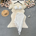 Ins vacation style suit women's sense of design bikini halter vest easiest for match tassel skirt knittingtwo-piece set