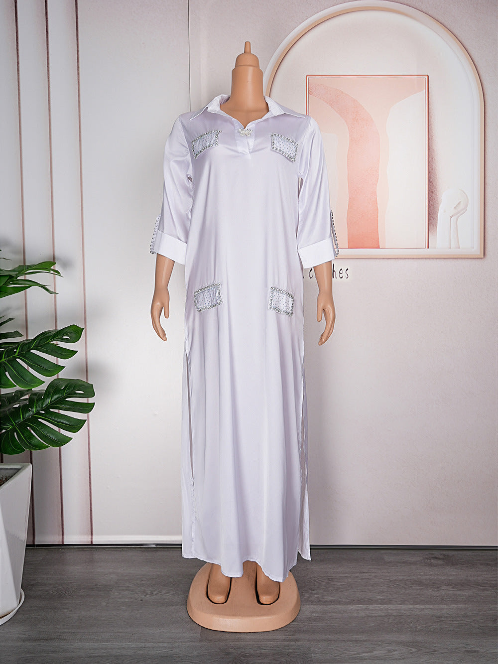 Aliexpress tiktok african women's new arrival shiny silk satin loose plus size dress with free butterfly brooch