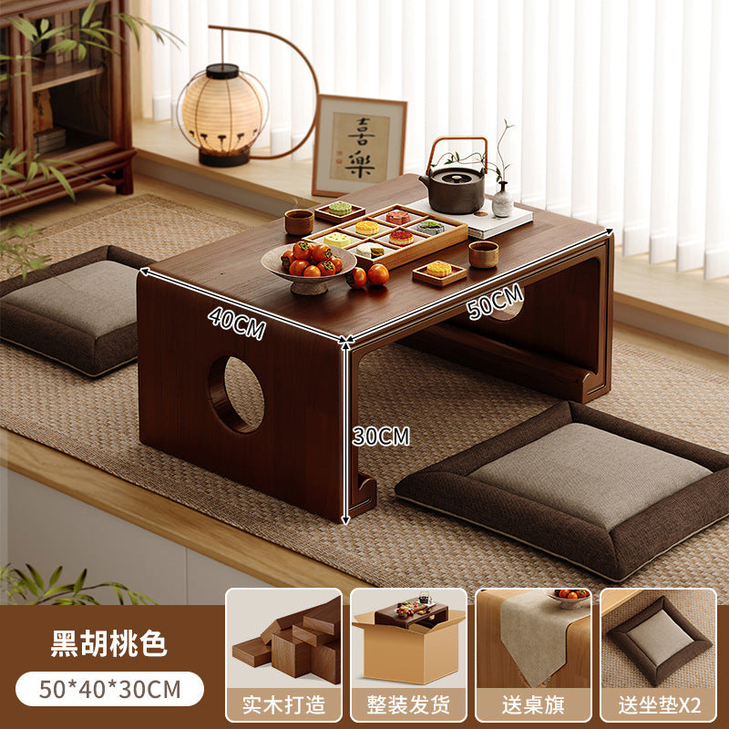 Solid wood bay window cabinet storage locker household balcony renovation window sill antique bookshelf Japanese dust-proof bookcase