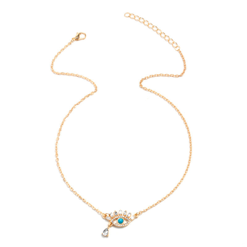Wholesale diamond-studded eye pendants for cross-border e-commerce: amazon hot-selling accessories - gold alloy evil eye necklace for women