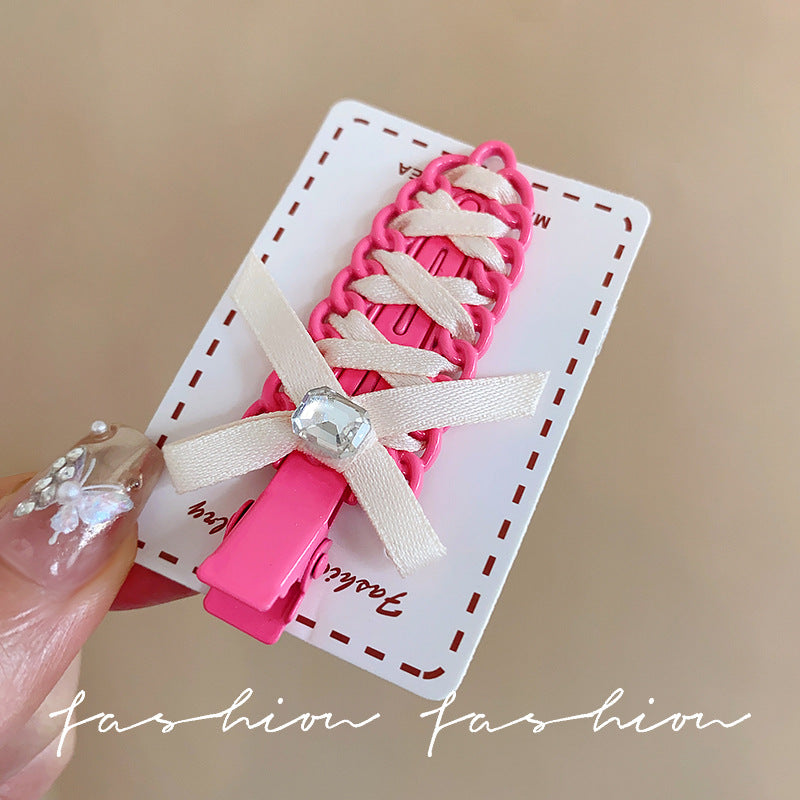 Ballet-style bow ribbon braided hair clip, seamless, versatile, sweet and edgy color palette, perfect for bangs, flyaways, and side hair styling