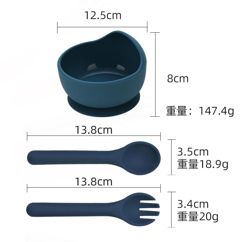 Cross-border supply of food-grade baby feeding bowls, forks and spoons, tableware sets, infant complementary food bowls, silicone tableware sets