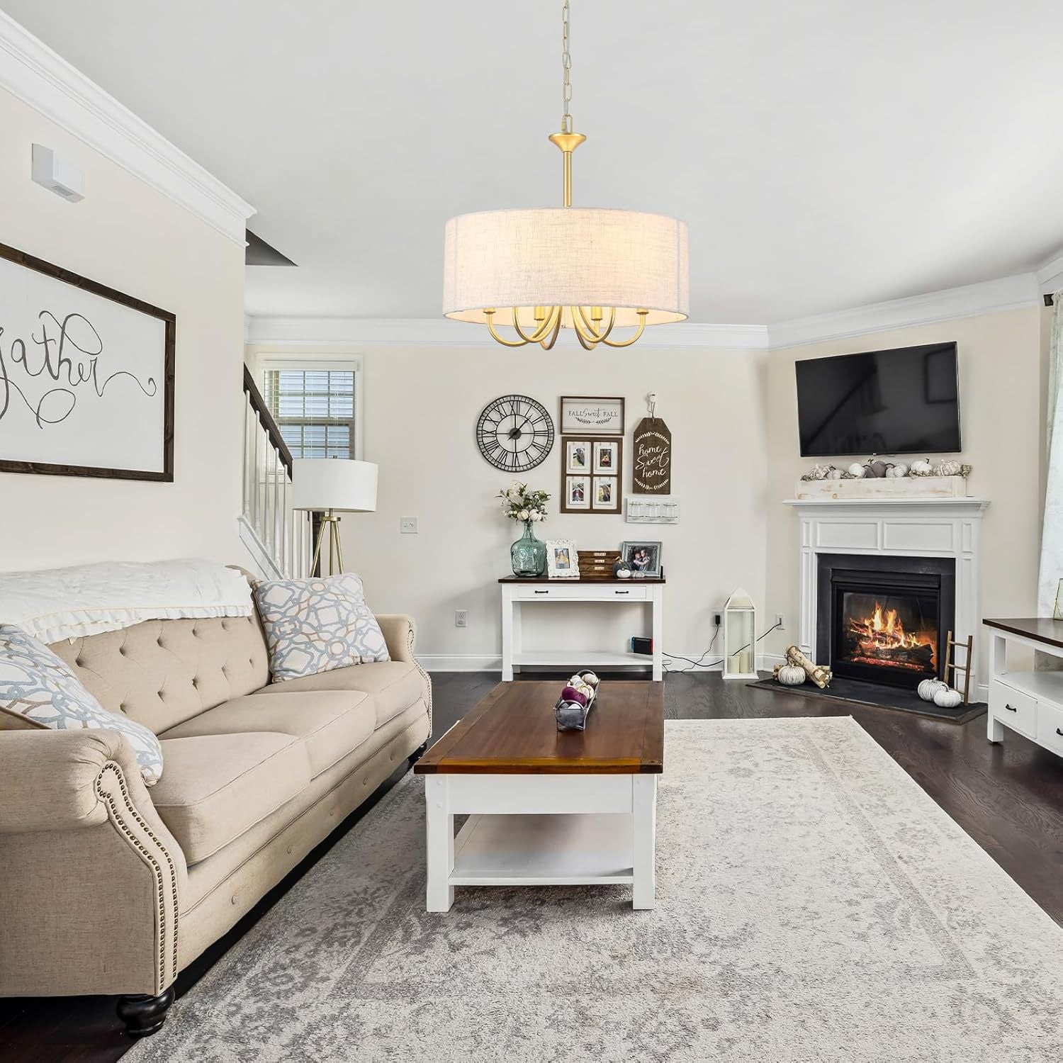 Cross-border modern farmhouse Drum chandelier Gold chandelier Lighting Suitable for dining room Living room Kitchen island