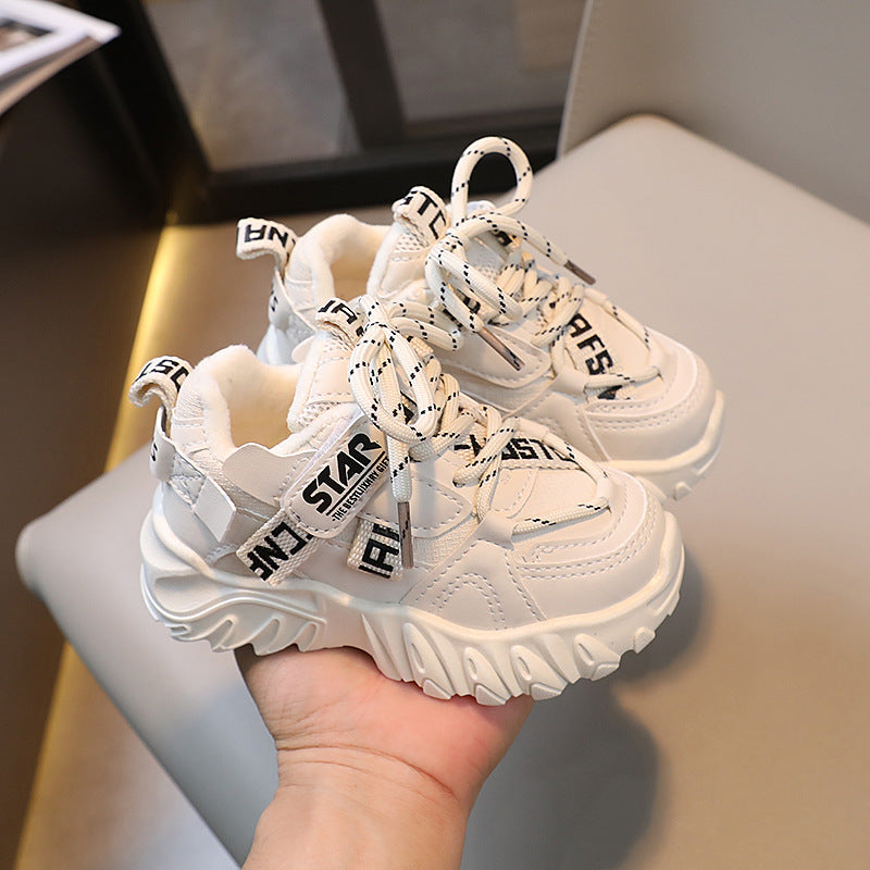Boys' chunky sneakers  winter new lightweight sole kids' warm fleece-lined double-layer cotton sports shoes girls' shoes ages 1-6