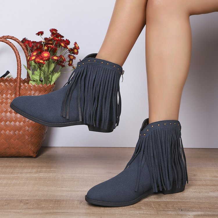 new arrivalretro  frosted short boots women's pointed toe bootsplus size tassel rivet western cowboy boots