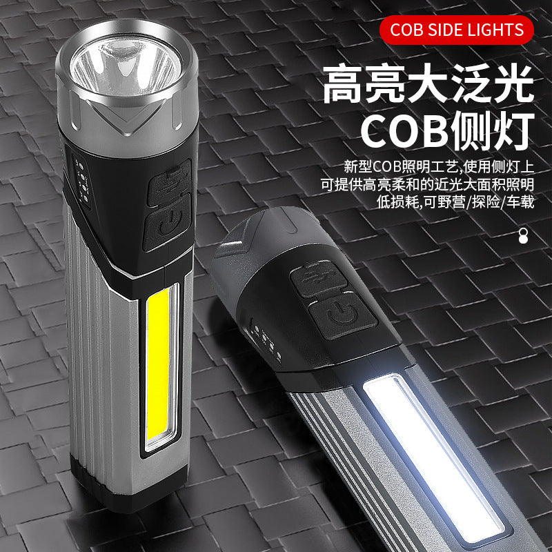 Cross-border new strong light USB charging 90 degree elbow LED red and white light warning light light pen buckle strong magnetic flashlight