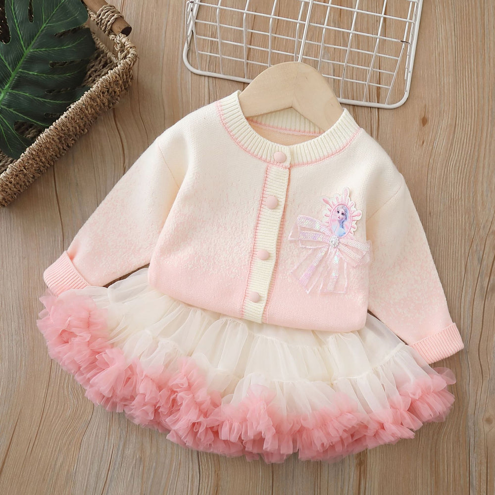 Girlcardigansweateraisha princess two-piece tutu skirtfall and winternew arrivalbaby girlk-styleknittingcardigansuit