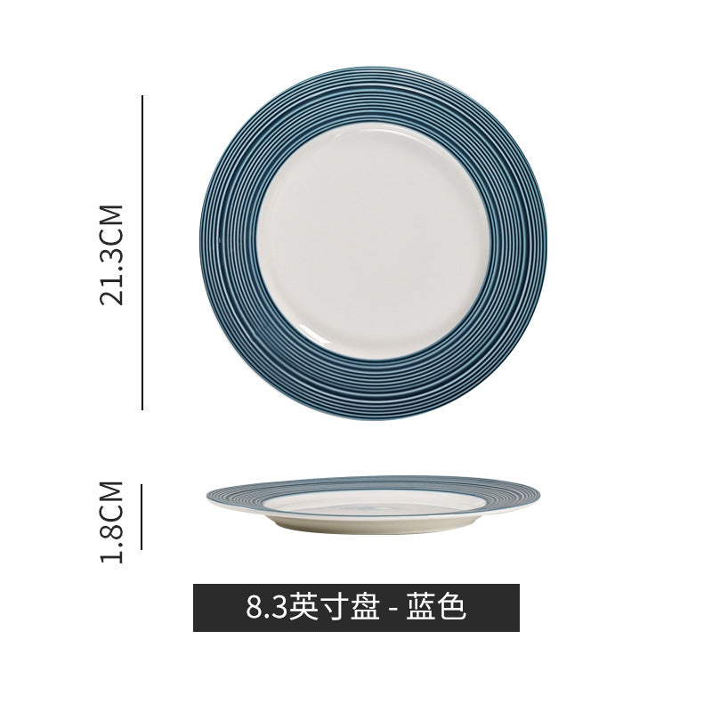 Nordicins striped edge ceramic plate dinner plate western food flat plate for home vegetable plate hotel restaurant dessert plate