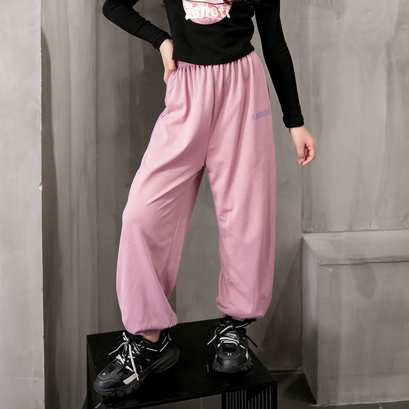 kids' summer lightweight joggers - solid color, side stripe, casual, unisex, anti-mosquito, home pants with elastic cuffs