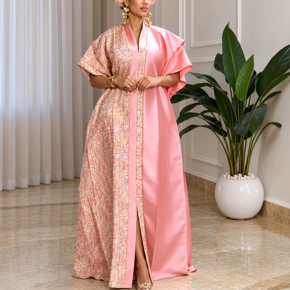 New party african dress gown - color block jacquard satin design robe bubudress