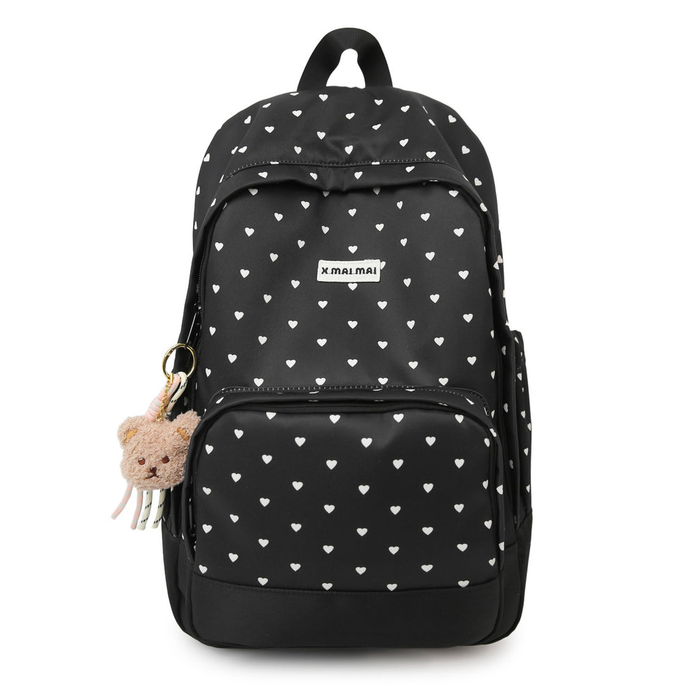 Korean style heart & polka dot backpack - women's large capacity college style student backpack - trendy, versatile, and cute