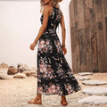Amazon women's clothing japan summer new high-waisted printed dress vacation style slit halter maxi dress