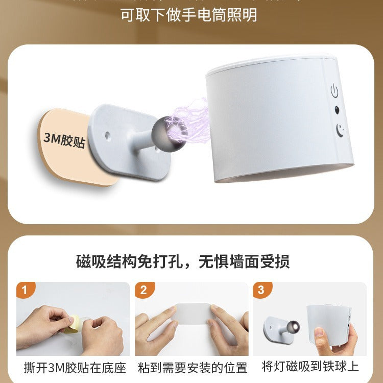 Wireless magnetic bedside reading light - no wiring, no drilling, rechargeable wall lamp - premium background wall ambient lighting