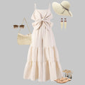 Children's (female) jumpsuit, large butterfly suspender bell jumpsuit