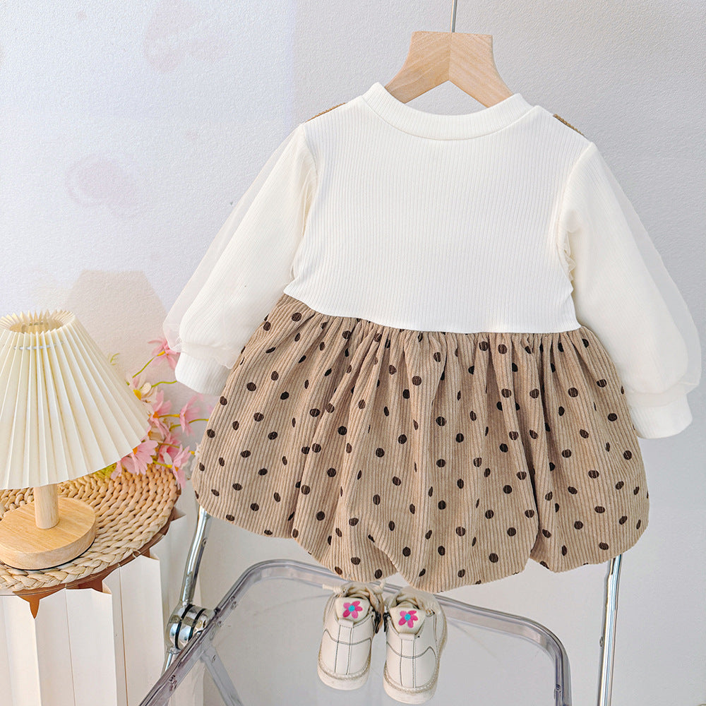 Girls' autumn dress  new korean style chic two-piece look dress for toddlers and young children, perfect for baby girls' first birthday and princess outfits