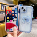 Suitable for apple 15 wavy edge colorful bow mobile phone case iphone12ins style simple transparent protective cover