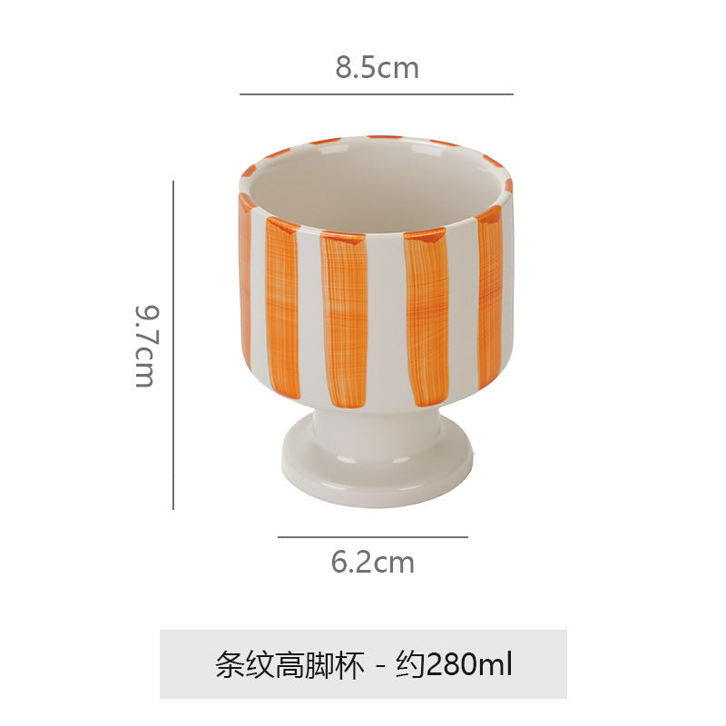 Stylishniche style ceramic goblet casual hand-painted stripescute coffee milk drinking cup photo prop cup