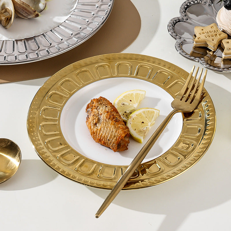 Insaccessible luxury ceramic western food plate scandinavian relief restaurant for home steak plate fruit dessert plate model room plate