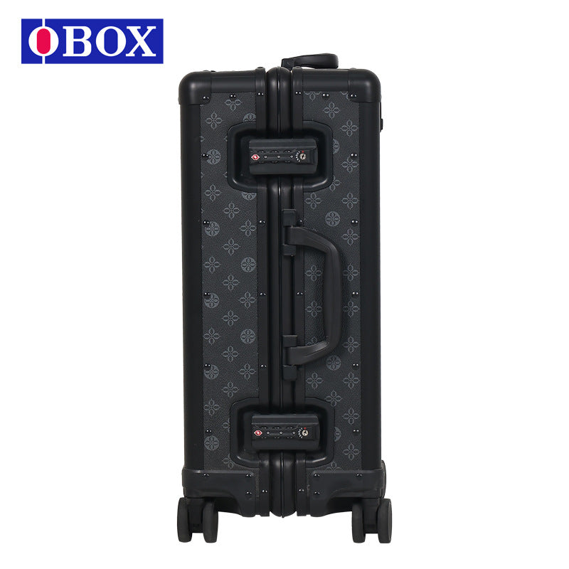 Retro metal leather suitcase 20 inches high-end leather aluminum alloy suitcase metal frame silent universal wheel