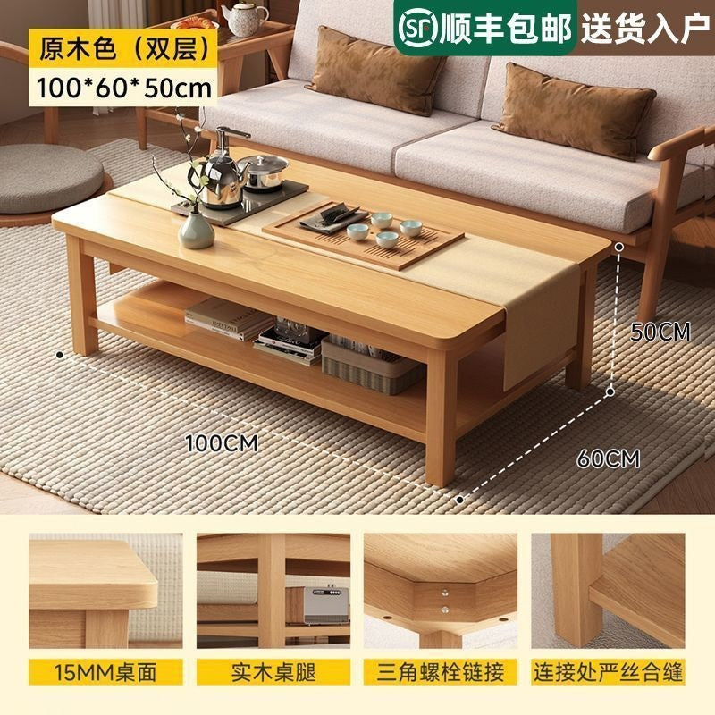 Double-layer coffee table, home living room, rectangular dining table, small apartment tea table, rental house, office reception tea table