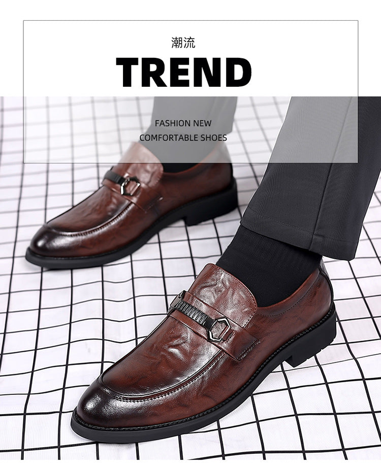 Leather shoes men's business formal wear casualmenautumnew arrival british cross-border live broadcast work k-style slip-on trendy leather shoes