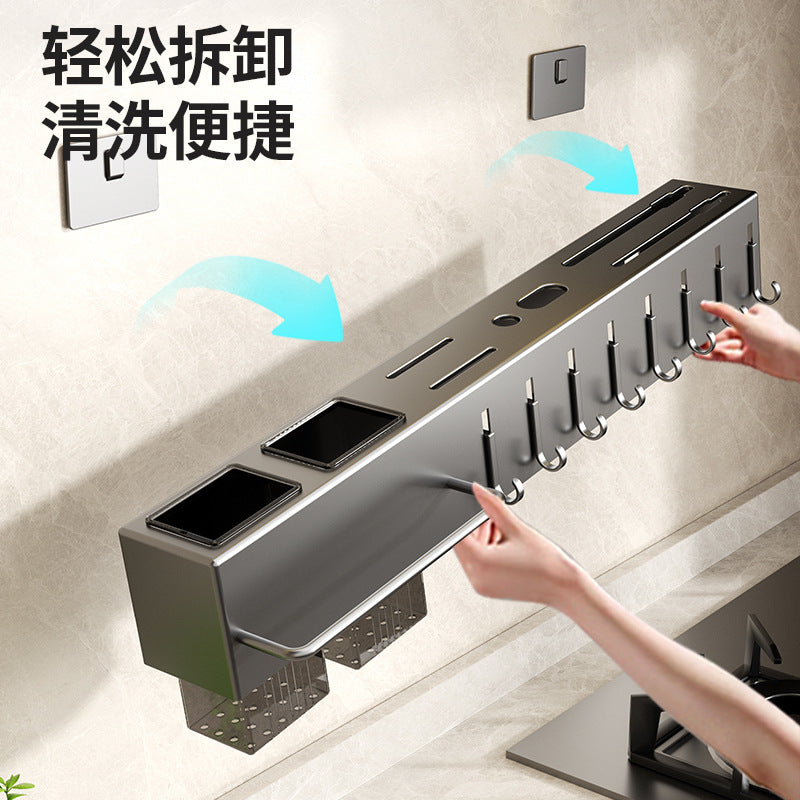 Stainless steel kitchen rack wall-mounted multi-functional non-punching knife holder integrated chopstick cage chopstick cartridge storage