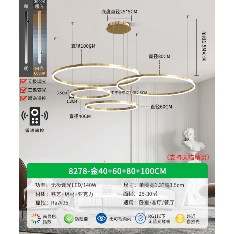 Circle of Light Living Room Chandelier French Postmodern Simple Light Luxury Dining Room Light Duplex Circle Hall Lighting 1