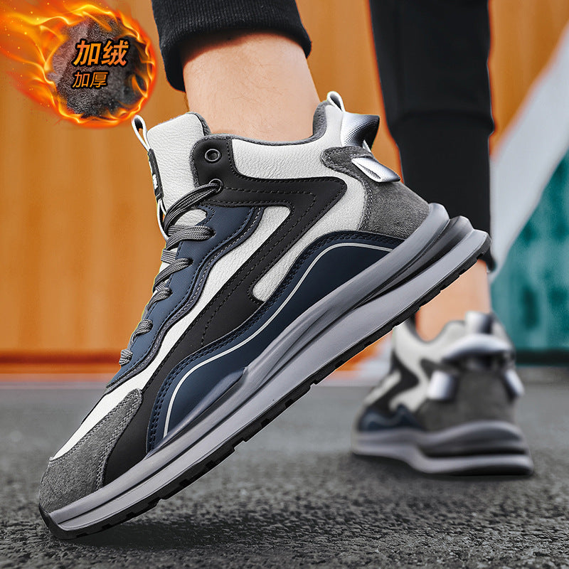 Men's cotton-padded shoes, spring 2025 new collection: high-top, fleece-lined, extra thick, casual sports, chunky sole, warm, cold-resistant, travel, dad shoes