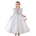 Amazon cross-border girls' evening dress, european and american style white flower girl wedding dress, high-end mesh birthday princess dress, banquet dress