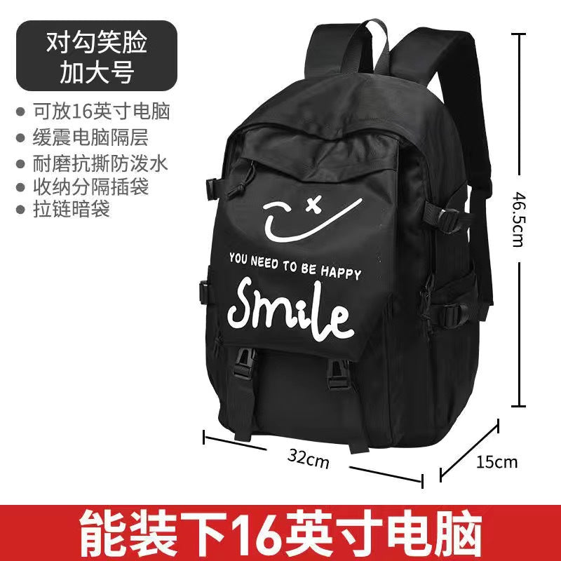New Korean version backpack fashion couple bag computer junior high school college student schoolbag large capacity smiley face men's and women's backpack