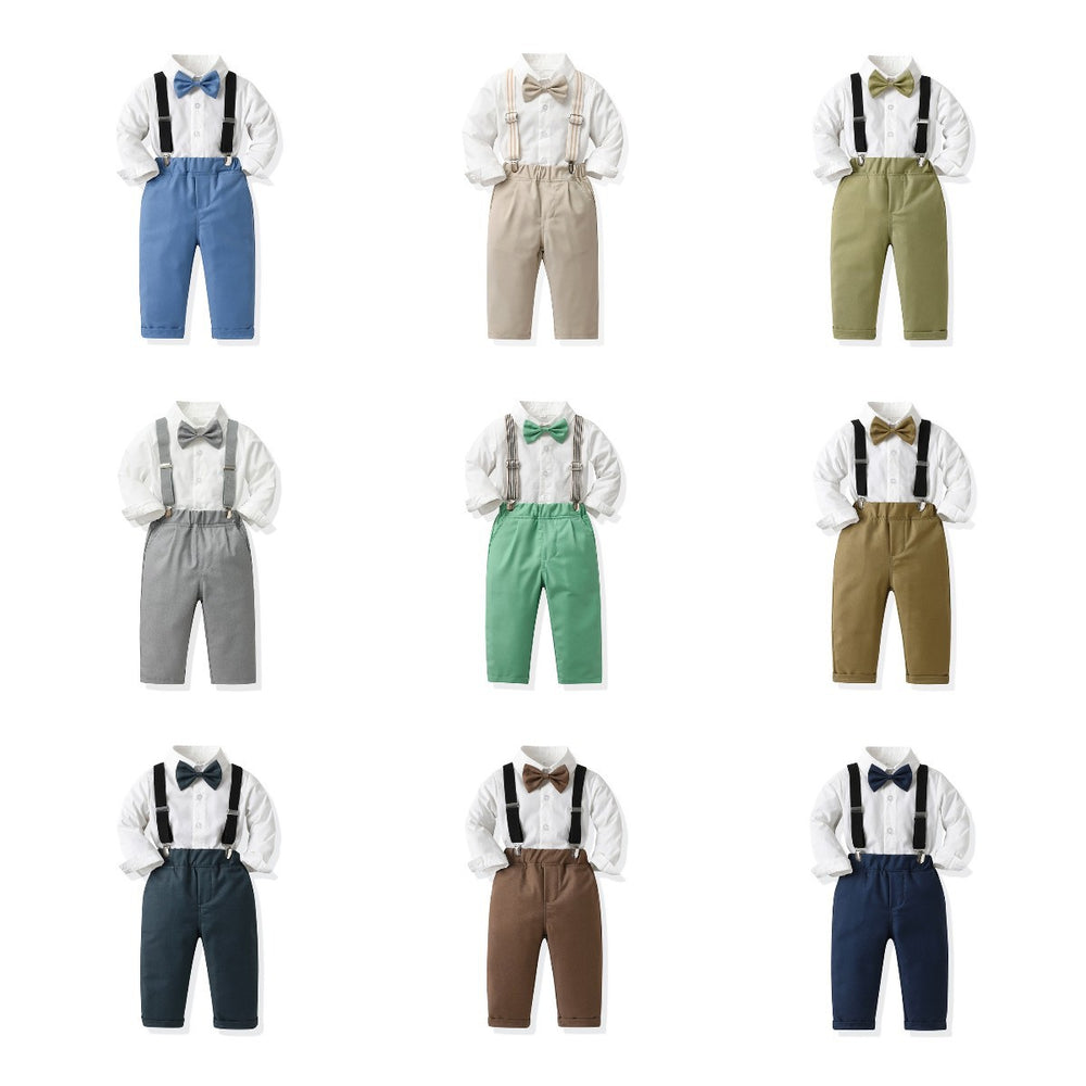 kidsautum new product kids clothing k-style boys suit cotton long sleeves white shirt overalls first birthday dress