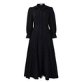 D570 cross-border women's elegant long-sleeve a-line shirt dress - stylish solid color mid-length african dress